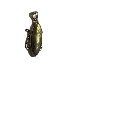 Gold blue purple labradorite pendant 1.5 in flash sheen oval silver plated - Picture 1 of 11
