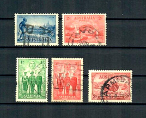 AUSTRALIA SMALL LOT OF USED OLDER STAMPS (SC# 130, 143, 147, 184, 185)