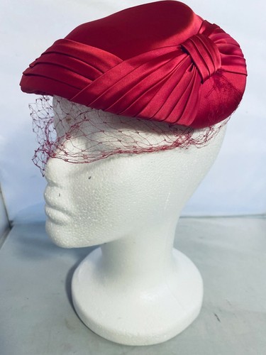 Vintage Ladies Dress Hats Pink Satin w/ Lace + Christine Original Black Feather - Picture 10 of 11