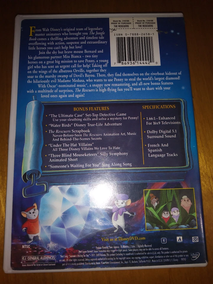 DVD- DISNEY'S THE RESCUERS - Image 2 of 3