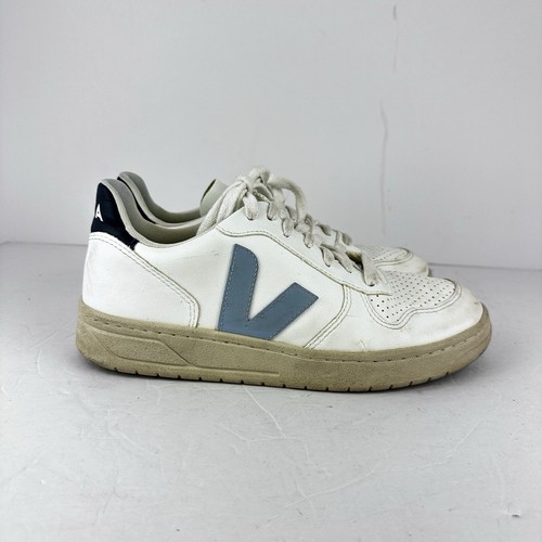 Veja V 10 Womens Size 6 White Leather Lace Up Casual Shoes Sneakers Blue Nautico - Picture 15 of 19