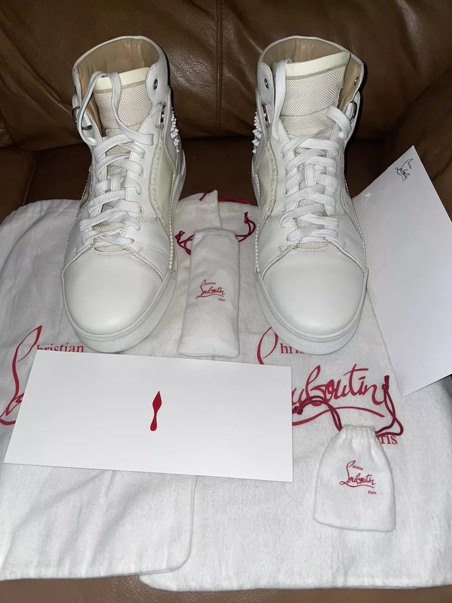 PRE-OWNED LEATHER CHRISTIAN LOUBOUTIN MEN HIGH TOP WHITE SNEAKERS SIZE EU  45.5