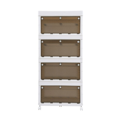 4 Tiers Stackable Storage Box Closet Organizer Foldable Storage Bin with Wheels - Picture 3 of 9