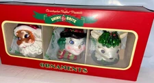 Shiny Brite Christmas Glass Ornaments~ Set of 3~ Santa, Snowman, Reindeer Heads