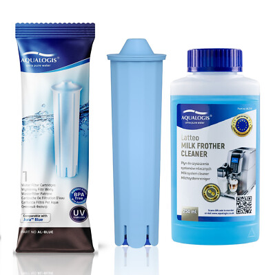 AL-Blue Wasserfilter für Jura Kaffeemaschine + Latteo Milchreiniger 250ml
