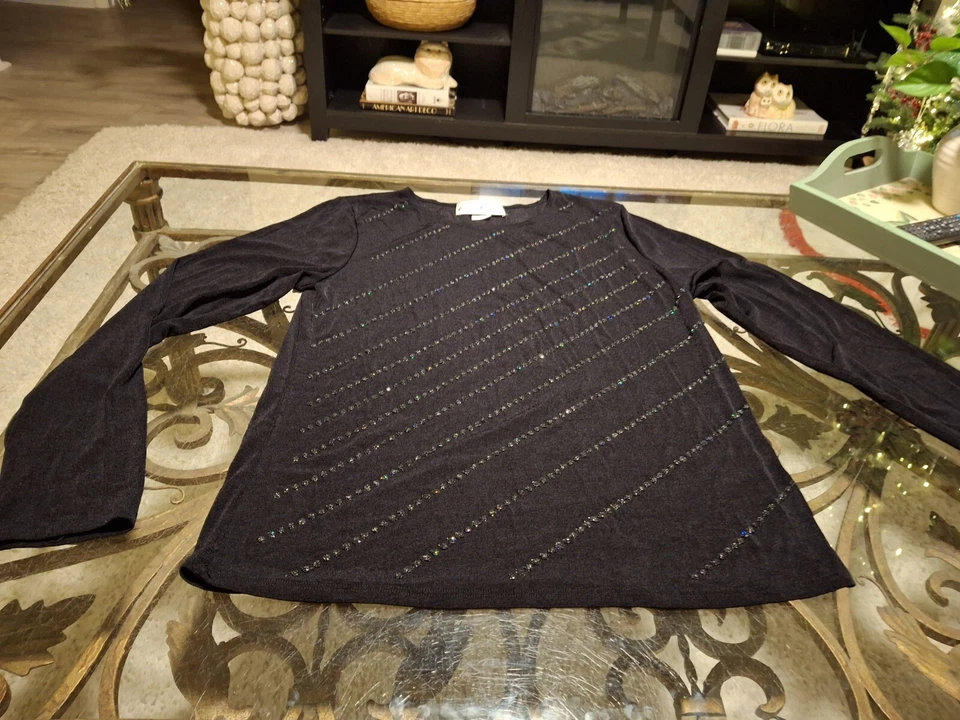 Blusa Vintage Claudia Richard Estrás Talla M Negra Rayas Diagonales Vacaciones Foto 2 de 4