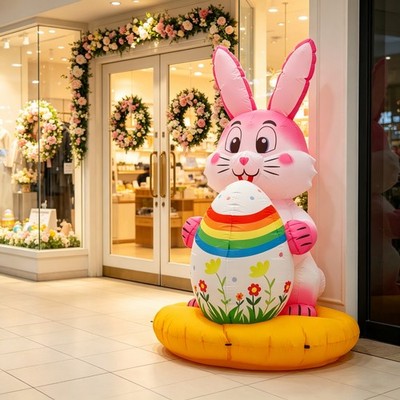 6ft Airblown Easter Egg Bunny Inflatable Decoration with LED Lights for Yard