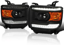 Black Projector Headlights W/Led DRL Strip Compatible with 2014-2018 GMC Sierra