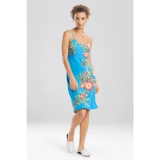 NATORI CYPRUS Floral CHEMISE blue cami dress L