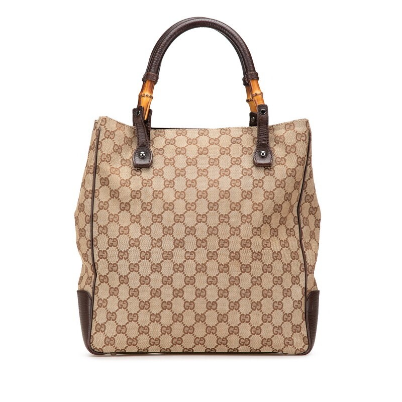 GUCCI GG Canvas Bamboo Handle Tote Bag in Leather 418363 112530