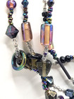 Vintage Black Molded Glass & Pink Czech Beaded Necklace Glass Ring Beads  21" — photo 6