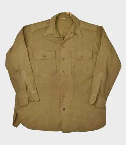 Vintage WWII Uniform Mens 16 Wool Field Shirt US Army Military Flannel