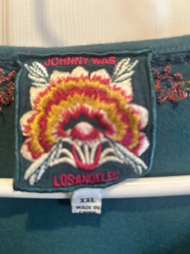 Beautiful Johnny Was Green Embroidered Tunic XXL - Image 3 of 4