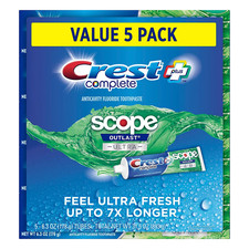 Crest Complete Plus Scope Outlast Ultra Toothpaste, 5 pk./6.3 oz. Great Price 0.70 per gallon
