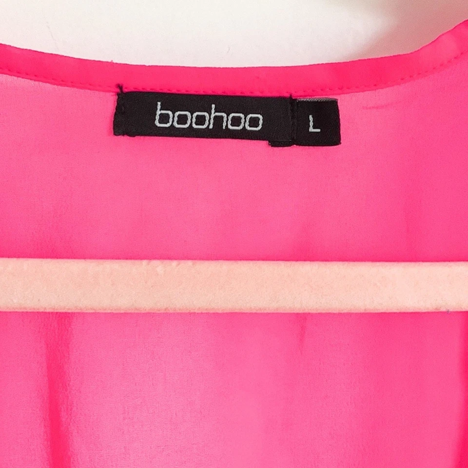 Boohoo NEW Sheer Deep V Neck Pink Short Sleeved Swim Cover Up sz Medium - Image 4 of 4