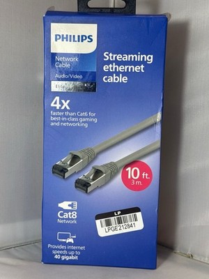 Philips Cat8 Network Cable 40GPS 10ft Cat 8-Streaming Gaming-Gray