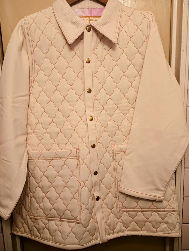 NWT Big Bud Press Women's Quilted Coat Size S in Cream with Orange Stitching