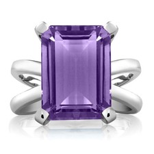 7.10 Ct Emerald Cut 14x10mm Purple Amethyst 925 Sterling Silver x Ring