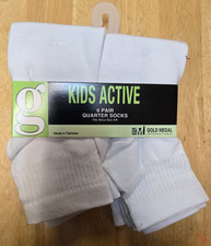 New Pack of Kids Quarter Socks, 6 Pairs, White, Fits Shoe Size 4-9