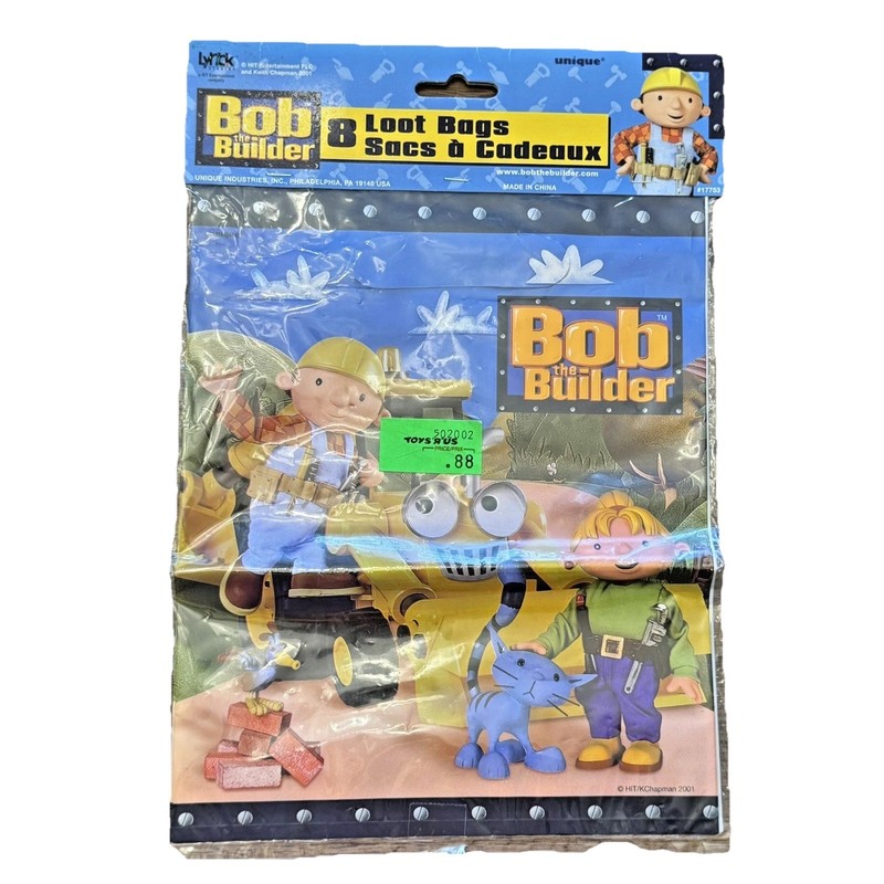 Bob The Builder Loot Birthday Party Gift Bags Year 2001 Sealed!