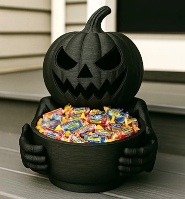 Halloween Kürbis Figur Jack-o'-Lantern Süßigkeitenschale schwarz matt