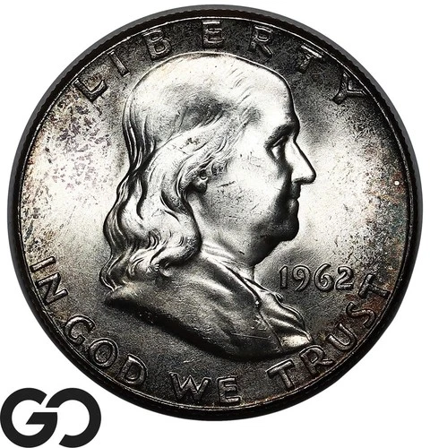 1962 Franklin Half Dollar, Beautiful Color, Superb Gem BU++