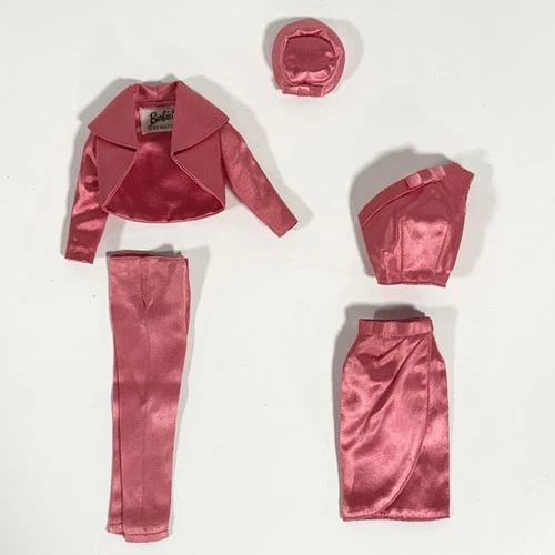 Vintage Barbie Satin Rose Outfit Set Bolero Hat Blouse Skirt Slacks #1611
