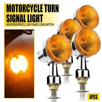 Motorcycle Chrome LED Round Turn Signal Lights Amber For Harley Davidson Honda U