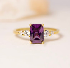 925 Sterling Silver Ring, Princess Cut Amethyst Ring Engagement Anniversary Ring