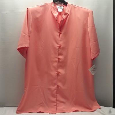 New Lori Am Casuals Womens Button Down Blouse Vintage Solid Peach Sz 22W USA