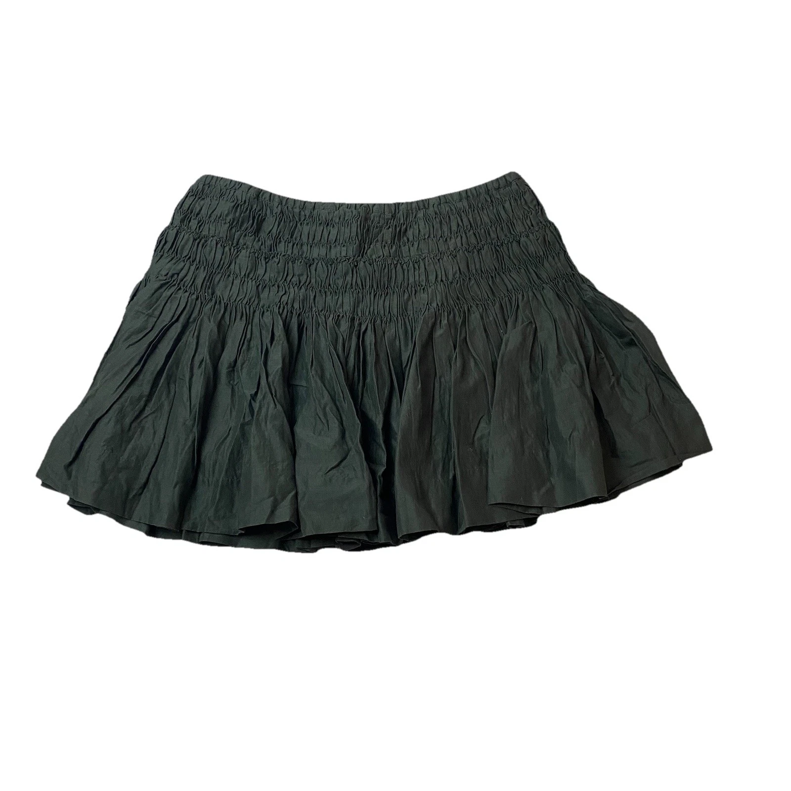 J Crew Linen Smocked Mini Skirt Women’s Small Elastic Waist Black Coquette EUC
