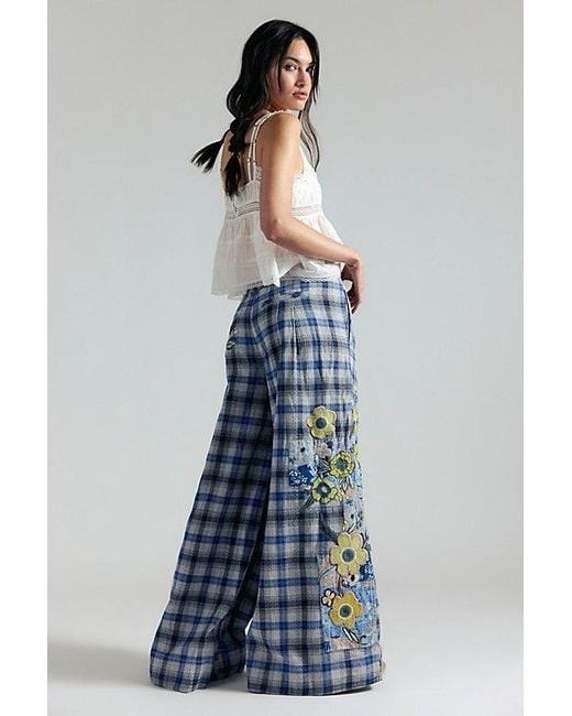 Free People Brooks Embroidered Wide-Leg Patchwork Pants Blue NWT XL SOLD OUT image 4