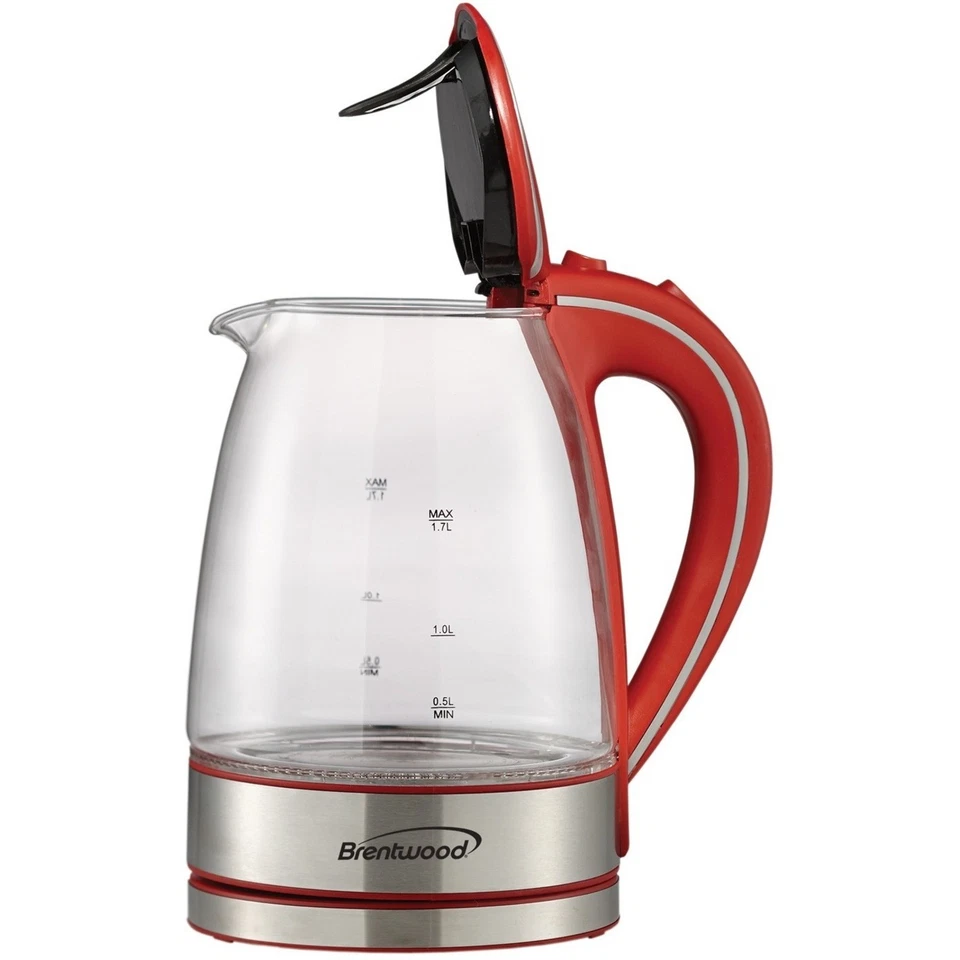 Hervidor eléctrico de vidrio inalámbrico Brentwood KT-1900R 1,7 L, rojo (kt1900r) Foto 2 de 4
