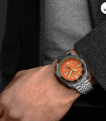 Seiko 5 Five Sports SSK005 GMT Automatic Watch 100 Meter Orange