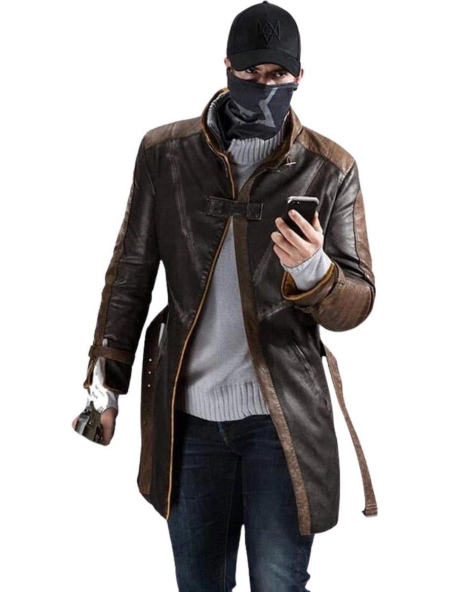 Men Watch Dogs Aiden Pearce Leather Coat Distressed Vintage