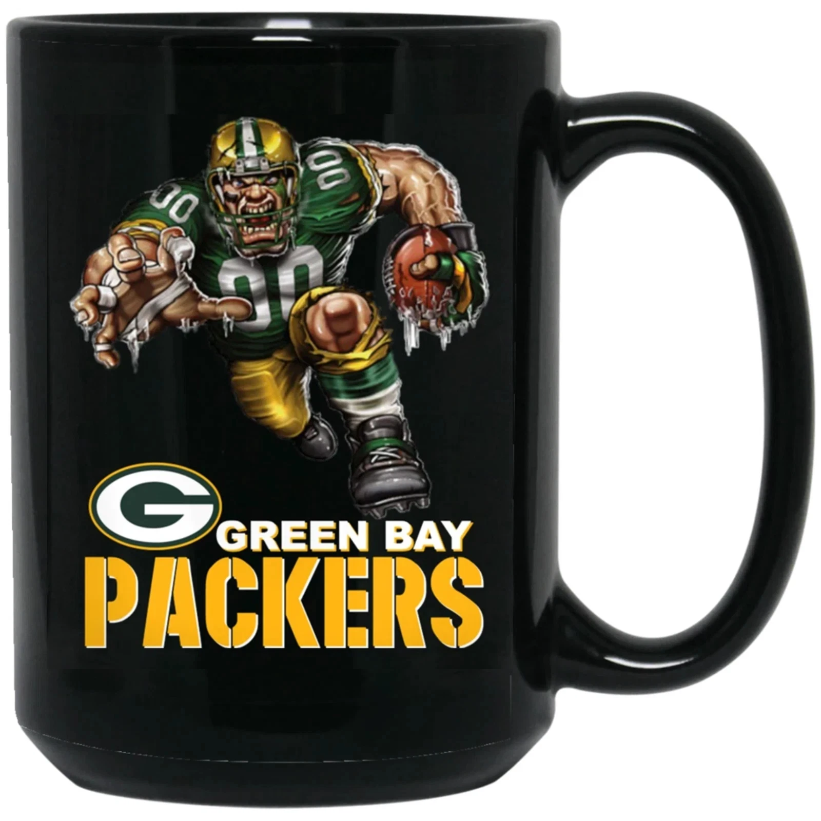 Green Bay Packers Logo Player Mascot Black Ceramic Coffee Mug Cup