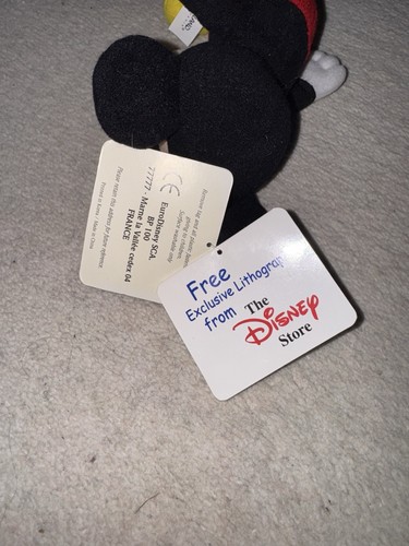 Vintage Disneyland Paris Mickey plush beanie plushie Toy Year 2000 8" With Tags - Picture 6 of 7