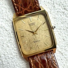 Seiko Dolce 7731-5110 Gold Square Quartz Uhr 80er Jahre Batterie ersetzt