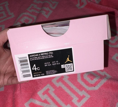 Jordan Air Jordan 4 Retro (TD) White/Pink Leather Mid Top Sneaker US 4C