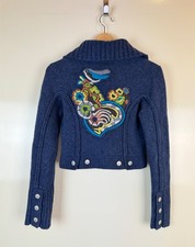 Chaqueta Bordada Lana Merino OILILY Cárdigan Recortado Motociclista Estilo Suéter