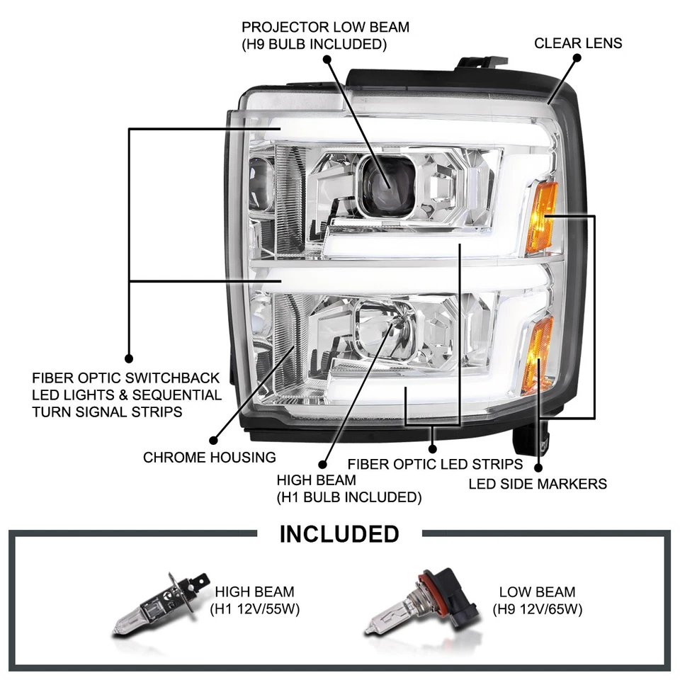 Fit 2015-2019 Silverado 2500HD 3500HD Sequential LED Signal Projector Headlights Foto 3 de 4