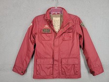 Scotch Shrunk Boys Jacket Size 10 Red Waxed Cotton With Patches Full Zip