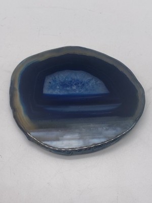 Dyed Blue Agate Slice with Druzy Quartz Center Polished Mineral