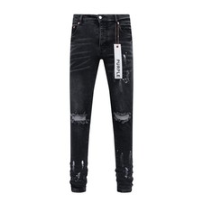 Black Purple Brand Men's Personality Distress Paint Splatter Slim Fit Jeans