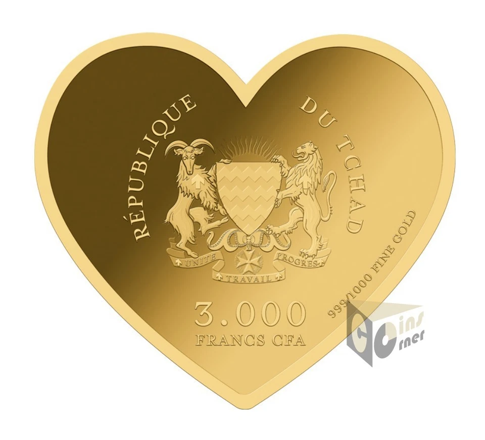 Corea del Sud a forma di cuore 1/1000 oz 999 moneta d'oro 3000 franchi Ciad - Immagine 4 di 4