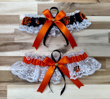 HANDMADE NFL Cincinnati Bengals Set of 2 White Lace Orange Satin Wedding GARTER