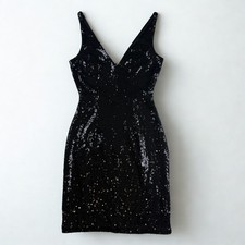 Lulus Sequin Mini Dress Womens XS Black V-Neck Bodycon Sleeveless Sparkly Chic