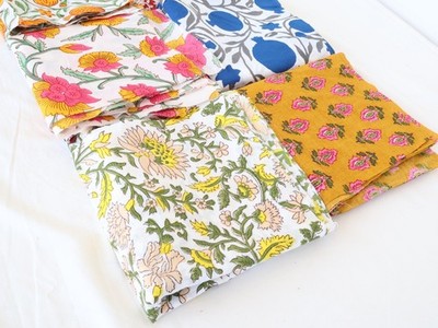 100 Pcs Hand Block Printed Fabric Remnants | Mixed Print Cotton Pieces |