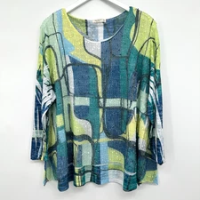 Jess & Jane Top Shirt Size 2X Stretch Mesh Overlay Artsy Maximalist Festival USA