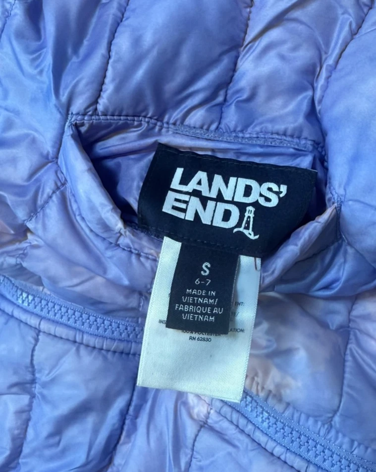 Chaqueta reversible Lands End para niñas talla pequeña 6-7 abrigo acolchado Primaloft púrpura Foto 3 de 4